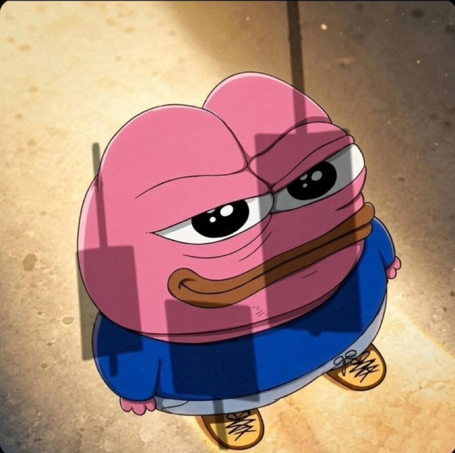 A pink Pepe seen from above on a street.